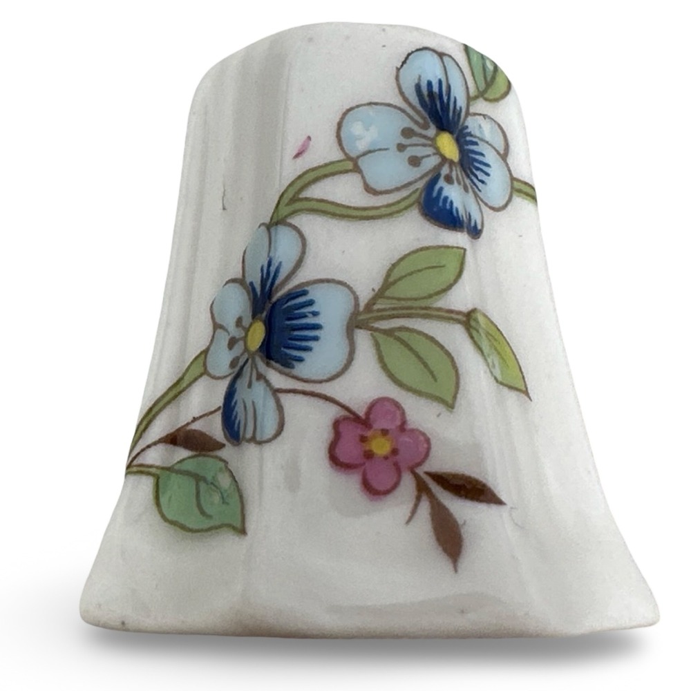 Vintage CRe Porcelain Floral Thimble Blue Pink Flowers Made in Japan Collectible